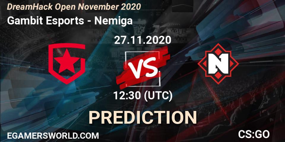 Gambit Esports - Nemiga: ennuste. 27.11.2020 at 12:10, Counter-Strike (CS2), DreamHack Open November 2020