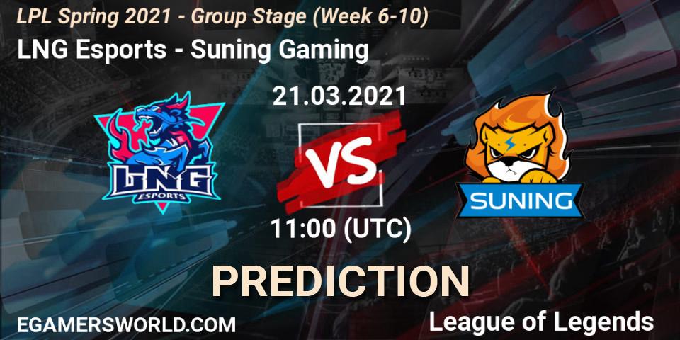 LNG Esports - Suning Gaming: ennuste. 21.03.2021 at 11:00, LoL, LPL Spring 2021 - Group Stage (Week 6-10)