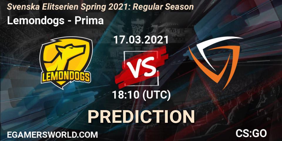 Lemondogs - Prima: ennuste. 17.03.2021 at 18:10, Counter-Strike (CS2), Svenska Elitserien Spring 2021: Regular Season