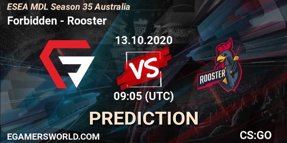 Forbidden - Rooster: ennuste. 13.10.2020 at 09:05, Counter-Strike (CS2), ESEA MDL Season 35 Australia