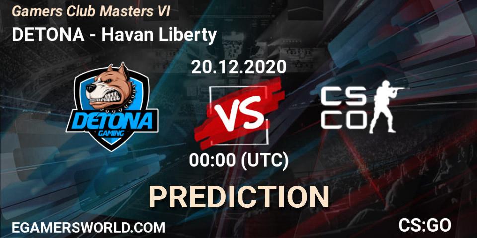 DETONA - Havan Liberty: ennuste. 19.12.2020 at 23:30, Counter-Strike (CS2), Gamers Club Masters VI