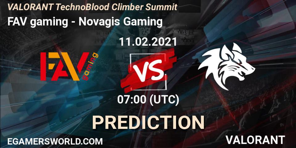 FAV gaming - Novagis Gaming: ennuste. 11.02.2021 at 07:00, VALORANT, VALORANT TechnoBlood Climber Summit