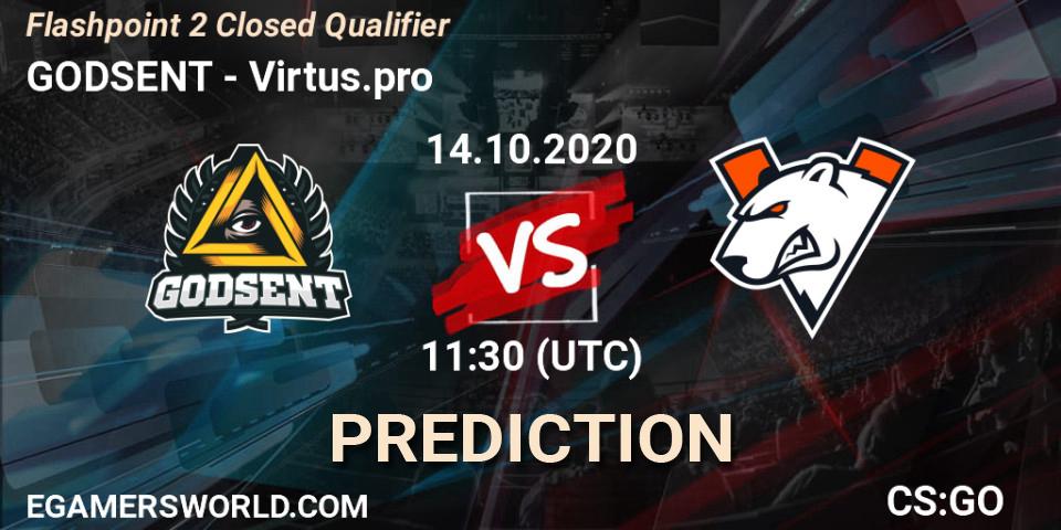 GODSENT - Virtus.pro: ennuste. 14.10.2020 at 11:30, Counter-Strike (CS2), Flashpoint 2 Closed Qualifier