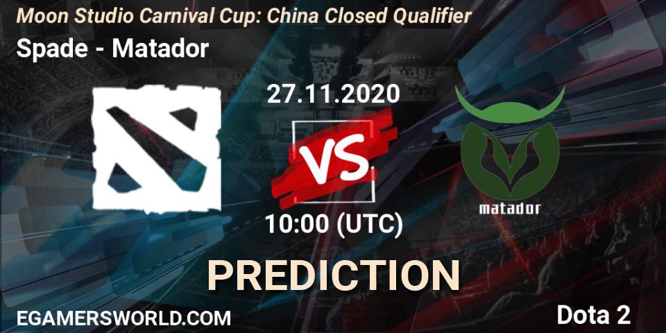 Spade - Matador: ennuste. 27.11.2020 at 10:49, Dota 2, Moon Studio Carnival Cup: China Closed Qualifier