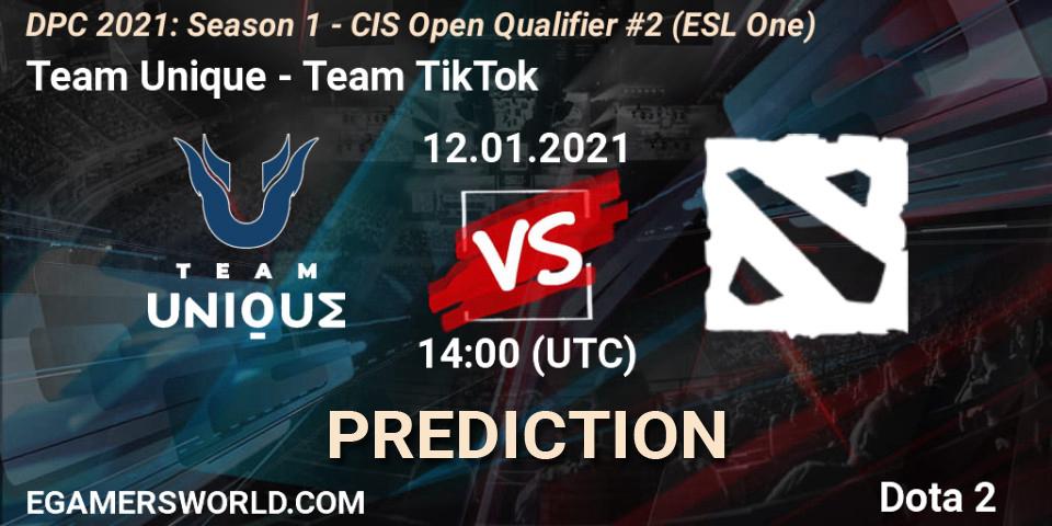 Team Unique - Team TikTok: ennuste. 12.01.2021 at 14:07, Dota 2, DPC 2021: Season 1 - CIS Open Qualifier #2 (ESL One)