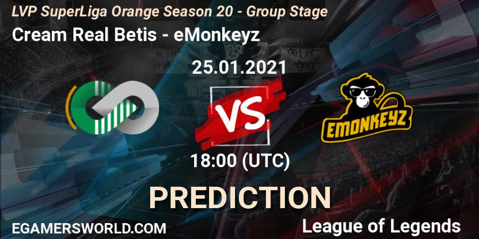 Cream Real Betis - eMonkeyz: ennuste. 25.01.2021 at 18:00, LoL, LVP SuperLiga Orange Season 20 - Group Stage