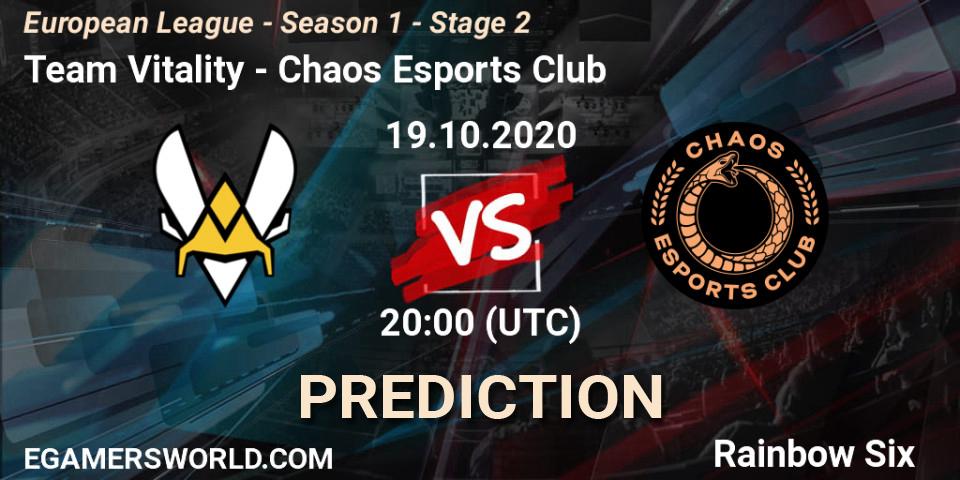 Team Vitality - Chaos Esports Club: ennuste. 19.10.20, Rainbow Six, European League - Season 1 - Stage 2