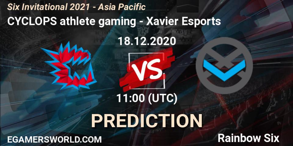 CYCLOPS athlete gaming - Xavier Esports: ennuste. 18.12.2020 at 11:00, Rainbow Six, Six Invitational 2021 - Asia Pacific