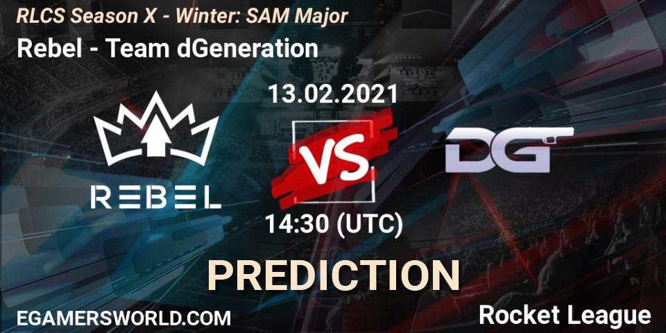 Rebel - Team dGeneration: ennuste. 13.02.2021 at 14:30, Rocket League, RLCS Season X - Winter: SAM Major