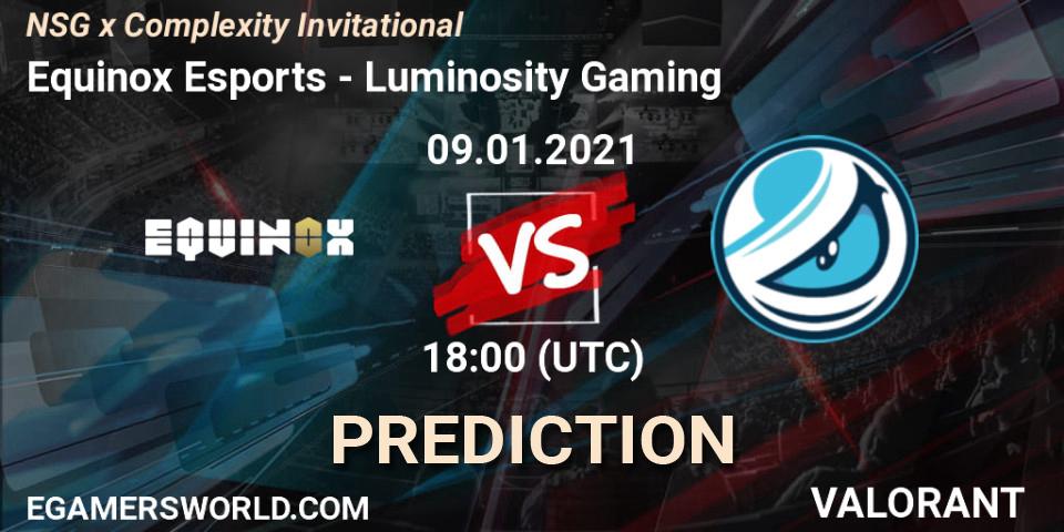 Equinox Esports - Luminosity Gaming: ennuste. 09.01.2021 at 21:00, VALORANT, NSG x Complexity Invitational