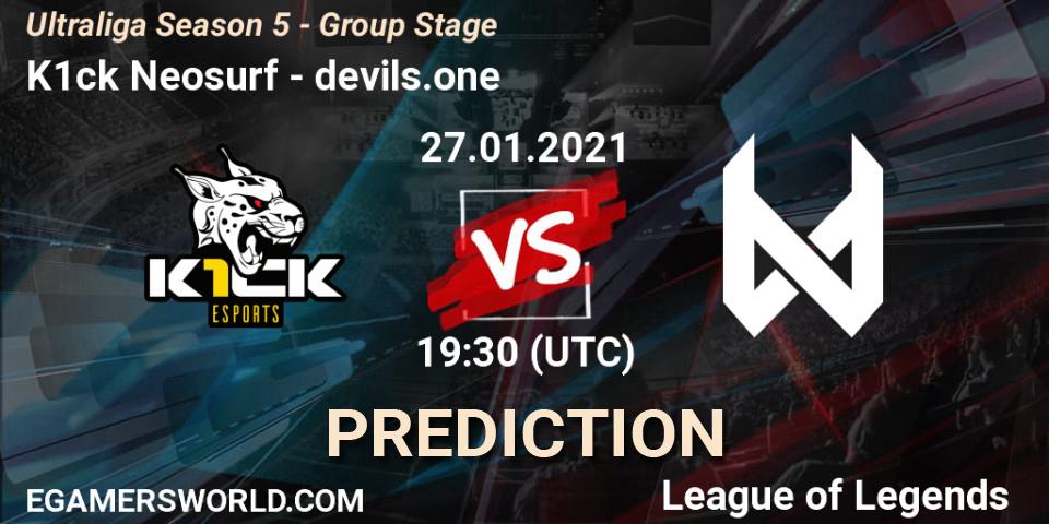 K1ck Neosurf - devils.one: ennuste. 27.01.2021 at 19:30, LoL, Ultraliga Season 5 - Group Stage