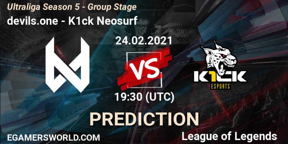 devils.one - K1ck Neosurf: ennuste. 24.02.2021 at 19:30, LoL, Ultraliga Season 5 - Group Stage