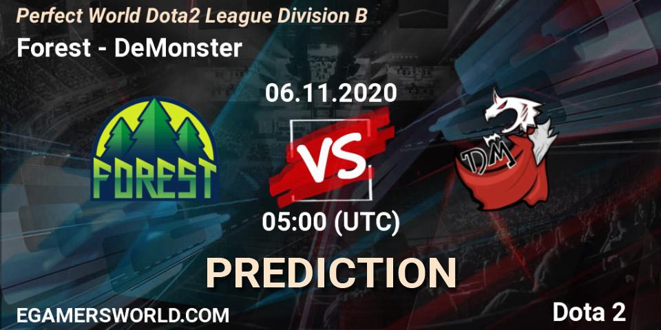 Forest - DeMonster: ennuste. 06.11.2020 at 04:59, Dota 2, Perfect World Dota2 League Division B