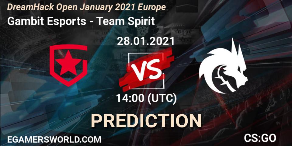 Gambit Esports - Team Spirit: ennuste. 28.01.2021 at 14:00, Counter-Strike (CS2), DreamHack Open January 2021 Europe