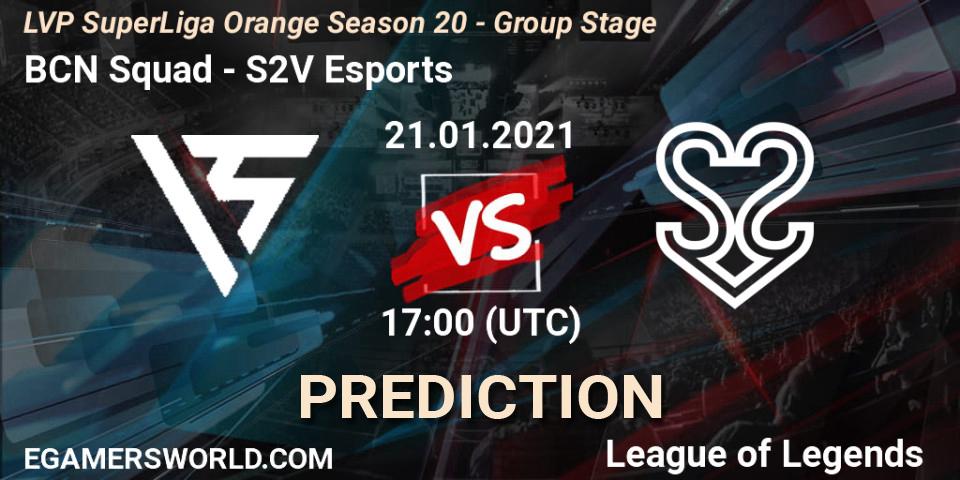 BCN Squad - S2V Esports: ennuste. 21.01.2021 at 17:00, LoL, LVP SuperLiga Orange Season 20 - Group Stage