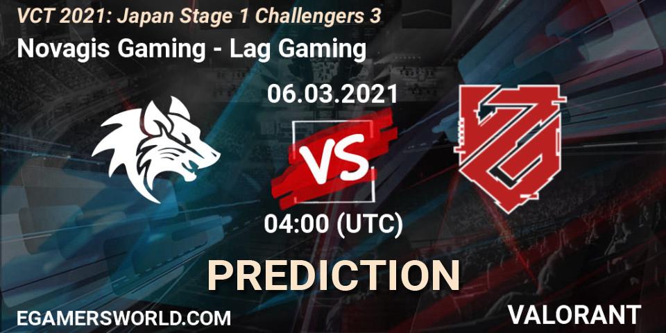 Novagis Gaming - Lag Gaming: ennuste. 06.03.2021 at 04:00, VALORANT, VCT 2021: Japan Stage 1 Challengers 3