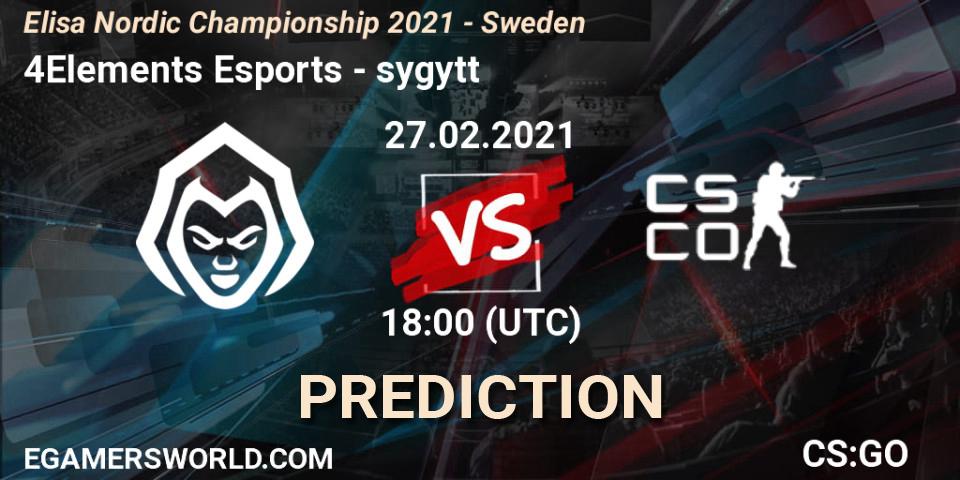 4Elements Esports - sygytt: ennuste. 27.02.2021 at 18:00, Counter-Strike (CS2), Elisa Nordic Championship 2021 - Sweden
