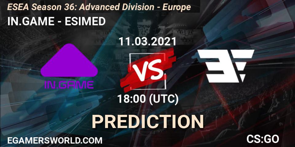 IN.GAME - ESIMED: ennuste. 11.03.2021 at 18:00, Counter-Strike (CS2), ESEA Season 36: Europe - Advanced Division