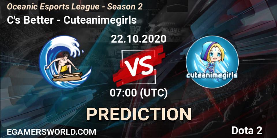 C's Better - Cuteanimegirls: ennuste. 22.10.2020 at 07:01, Dota 2, Oceanic Esports League - Season 2
