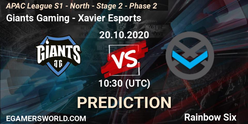 Giants Gaming - Xavier Esports: ennuste. 20.10.2020 at 10:30, Rainbow Six, APAC League S1 - North - Stage 2 - Phase 2