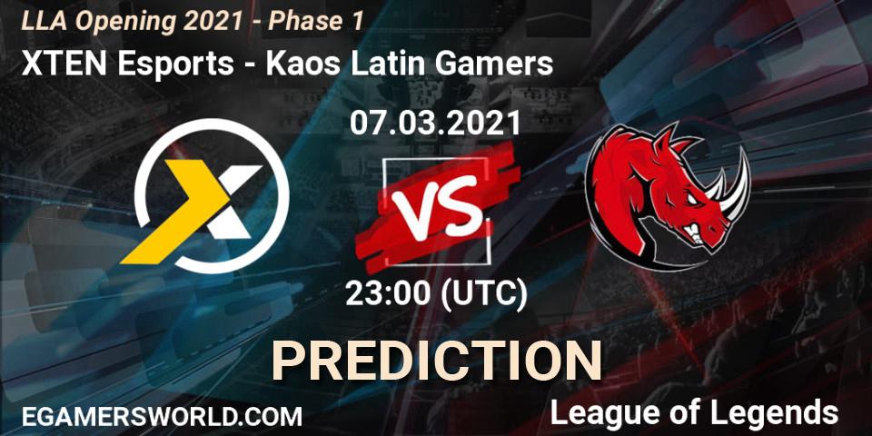 XTEN Esports - Kaos Latin Gamers: ennuste. 08.03.2021 at 00:00, LoL, LLA Opening 2021 - Phase 1