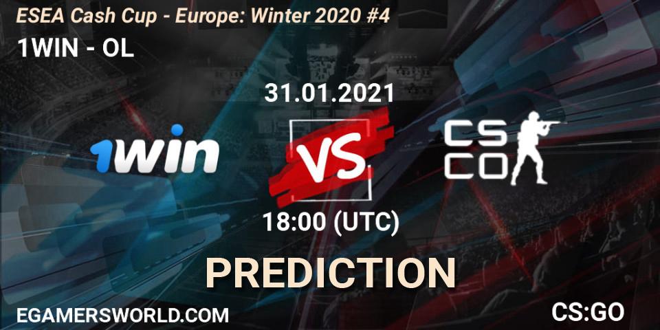 1WIN - OL: ennuste. 31.01.2021 at 18:00, Counter-Strike (CS2), ESEA Cash Cup - Europe: Winter 2020 #4