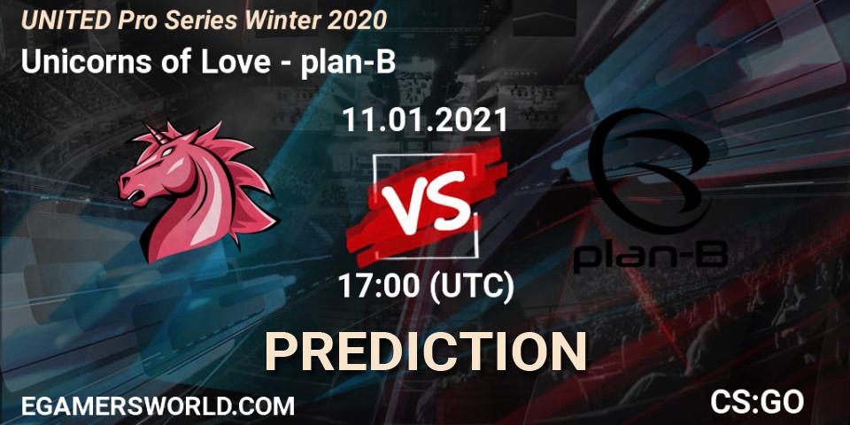 Unicorns of Love - plan-B: ennuste. 11.01.2021 at 17:00, Counter-Strike (CS2), UNITED Pro Series Winter 2020
