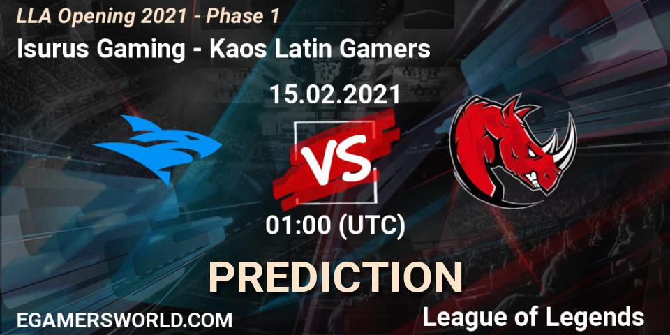 Isurus Gaming - Kaos Latin Gamers: ennuste. 15.02.2021 at 01:00, LoL, LLA Opening 2021 - Phase 1