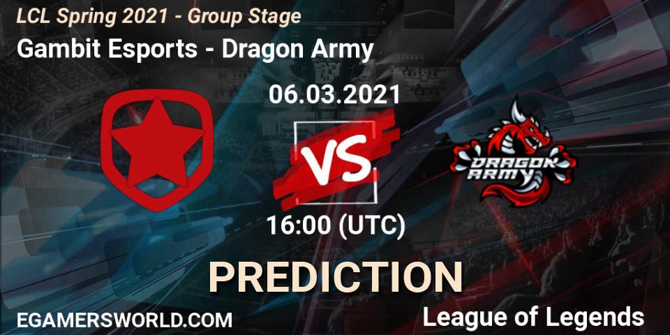 Gambit Esports - Dragon Army: ennuste. 06.03.21, LoL, LCL Spring 2021 - Group Stage
