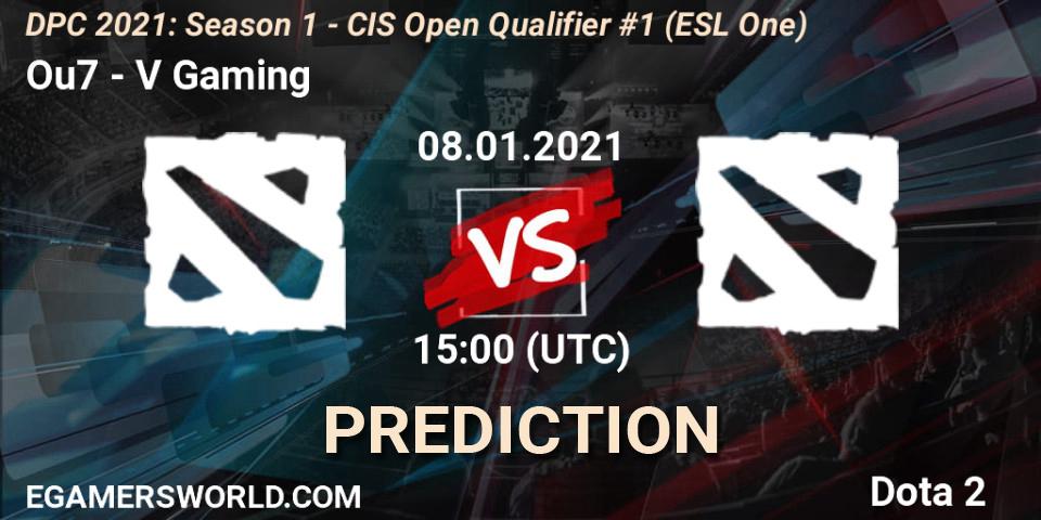 Ou7 - V Gaming: ennuste. 08.01.2021 at 15:00, Dota 2, DPC 2021: Season 1 - CIS Open Qualifier #1 (ESL One)