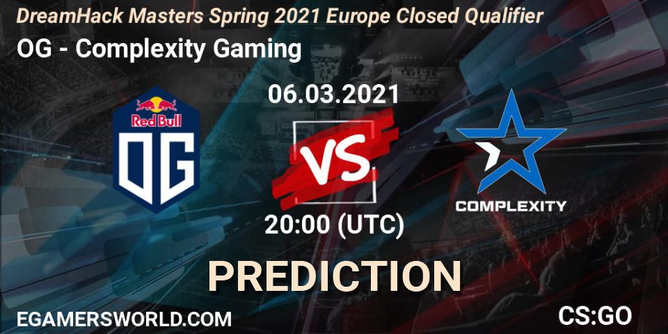 OG - Complexity Gaming: ennuste. 06.03.2021 at 20:10, Counter-Strike (CS2), DreamHack Masters Spring 2021 Europe Closed Qualifier