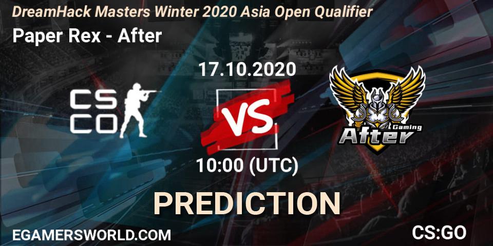 Paper Rex - After: ennuste. 17.10.2020 at 10:00, Counter-Strike (CS2), DreamHack Masters Winter 2020 Asia Open Qualifier
