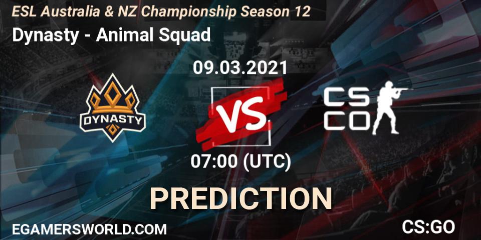 Dynasty - Animal Squad: ennuste. 11.03.2021 at 07:00, Counter-Strike (CS2), ESL Australia & NZ Championship Season 12