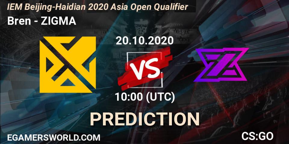 Bren - ZIGMA: ennuste. 20.10.2020 at 10:00, Counter-Strike (CS2), IEM Beijing-Haidian 2020 Asia Open Qualifier
