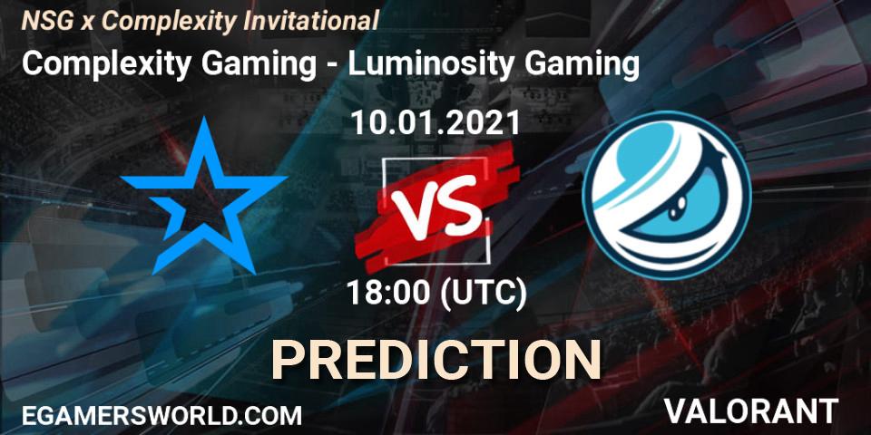 Complexity Gaming - Luminosity Gaming: ennuste. 10.01.2021 at 18:00, VALORANT, NSG x Complexity Invitational