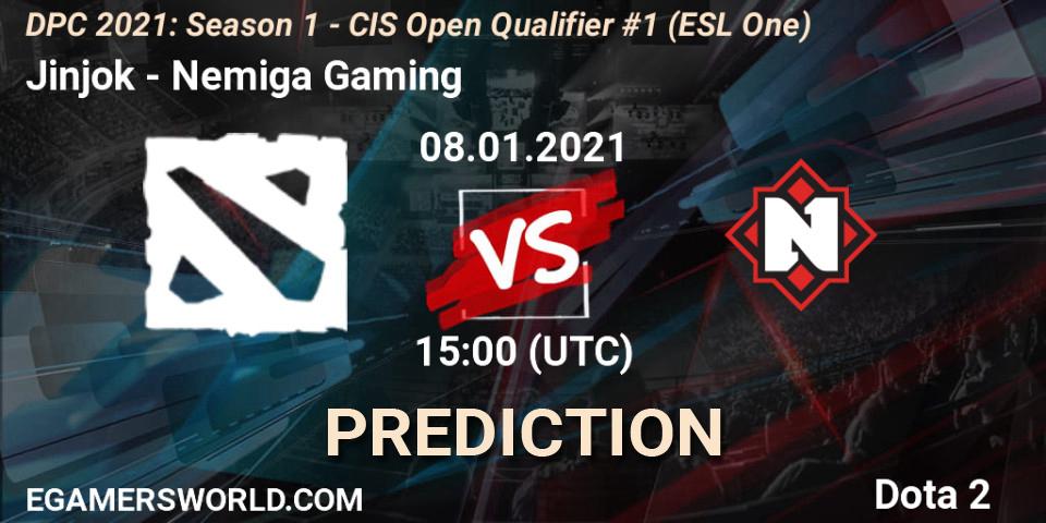 Jinjok - Nemiga Gaming: ennuste. 08.01.2021 at 15:00, Dota 2, DPC 2021: Season 1 - CIS Open Qualifier #1 (ESL One)