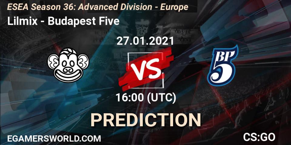 Lilmix - Budapest Five: ennuste. 27.01.2021 at 18:00, Counter-Strike (CS2), ESEA Season 36: Europe - Advanced Division