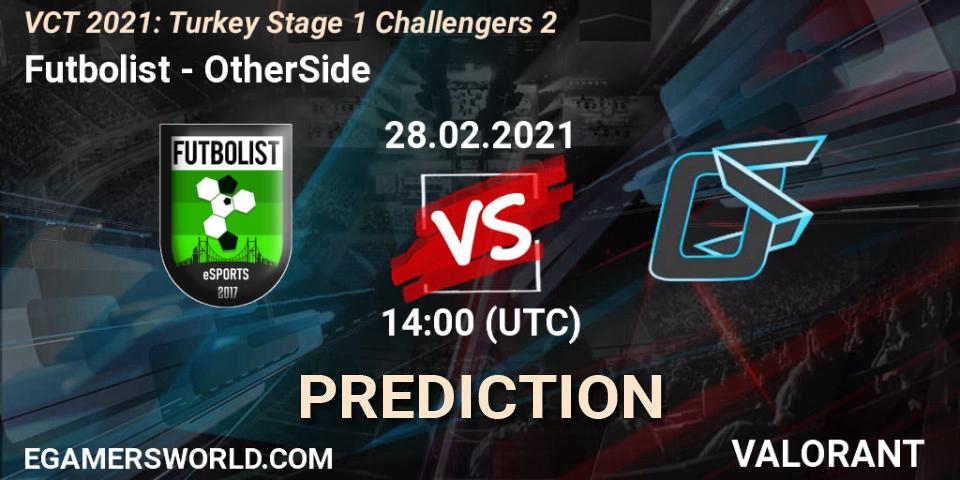 Futbolist - OtherSide: ennuste. 28.02.2021 at 14:00, VALORANT, VCT 2021: Turkey Stage 1 Challengers 2