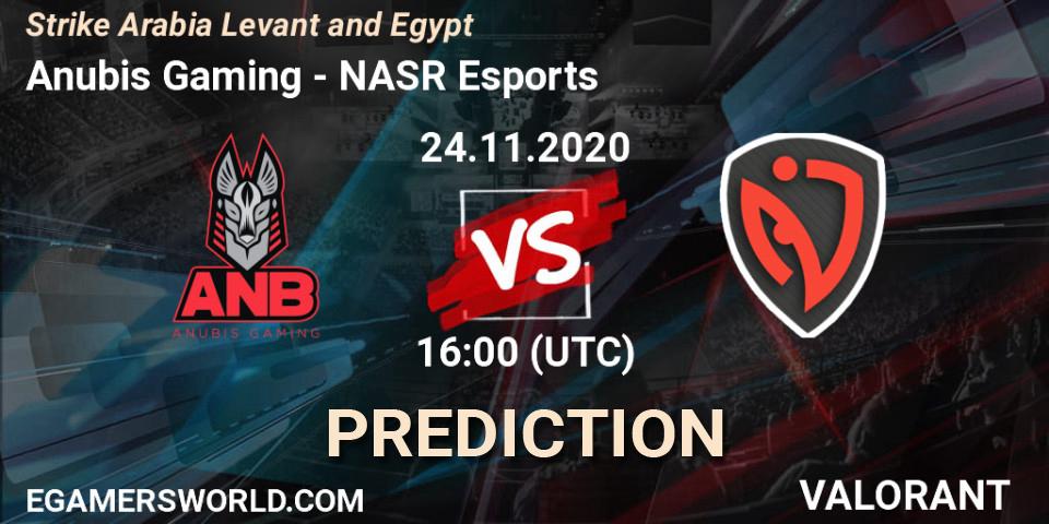 Anubis Gaming - NASR Esports: ennuste. 24.11.2020 at 16:00, VALORANT, Strike Arabia Levant and Egypt