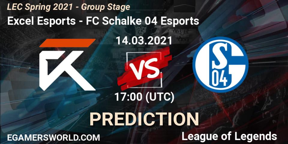 Excel Esports - FC Schalke 04 Esports: ennuste. 14.03.2021 at 17:00, LoL, LEC Spring 2021 - Group Stage