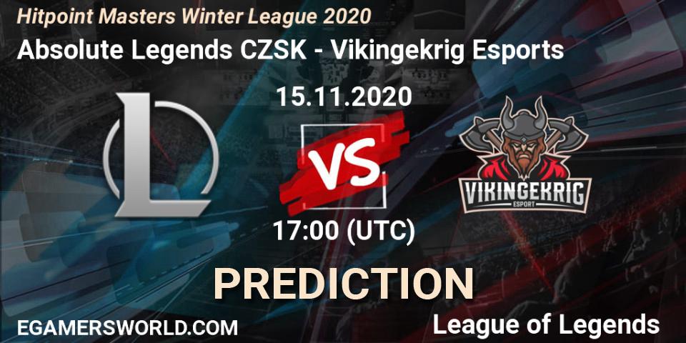 Absolute Legends CZSK - Vikingekrig Esports: ennuste. 15.11.2020 at 17:00, LoL, Hitpoint Masters Winter League 2020