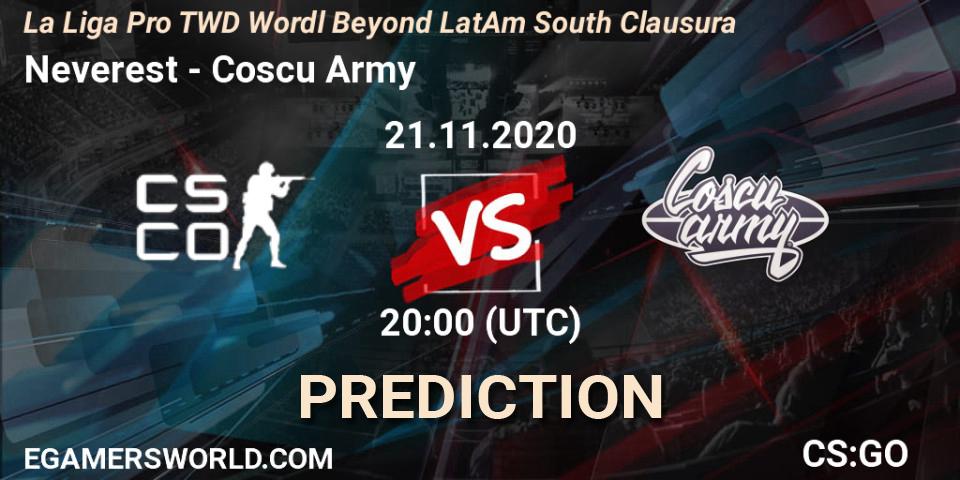 Neverest - Coscu Army: ennuste. 21.11.20, CS2 (CS:GO), La Liga Pro TWD Wordl Beyond LatAm South Clausura