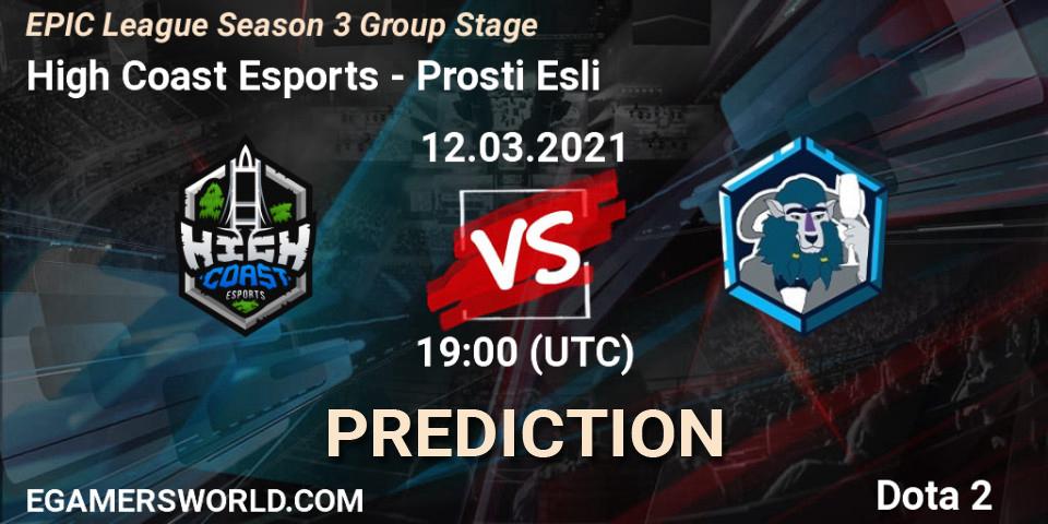 High Coast Esports - Prosti Esli: ennuste. 12.03.2021 at 19:02, Dota 2, EPIC League Season 3 Group Stage