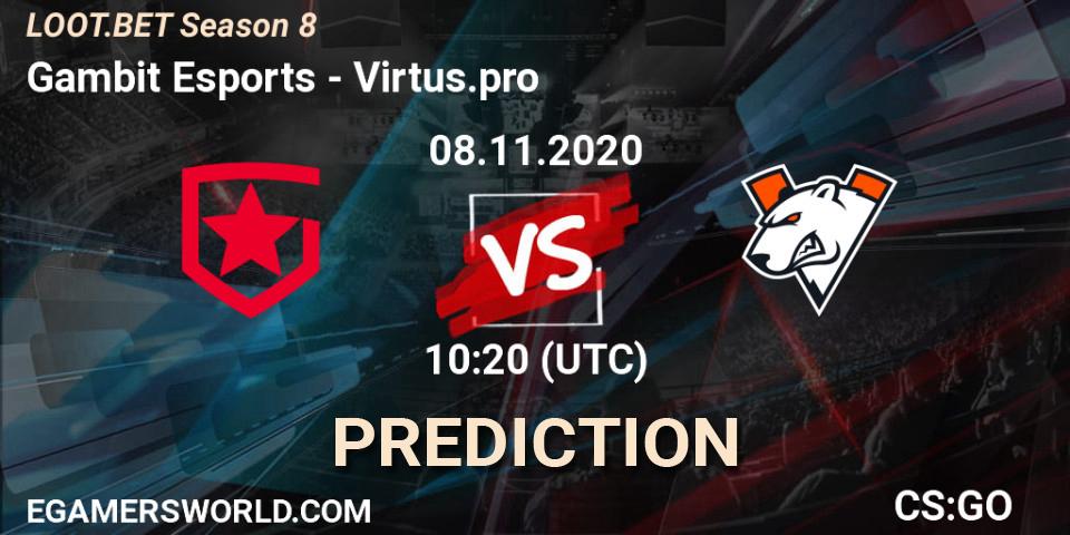 Gambit Esports - Virtus.pro: ennuste. 08.11.2020 at 10:20, Counter-Strike (CS2), LOOT.BET Season 8