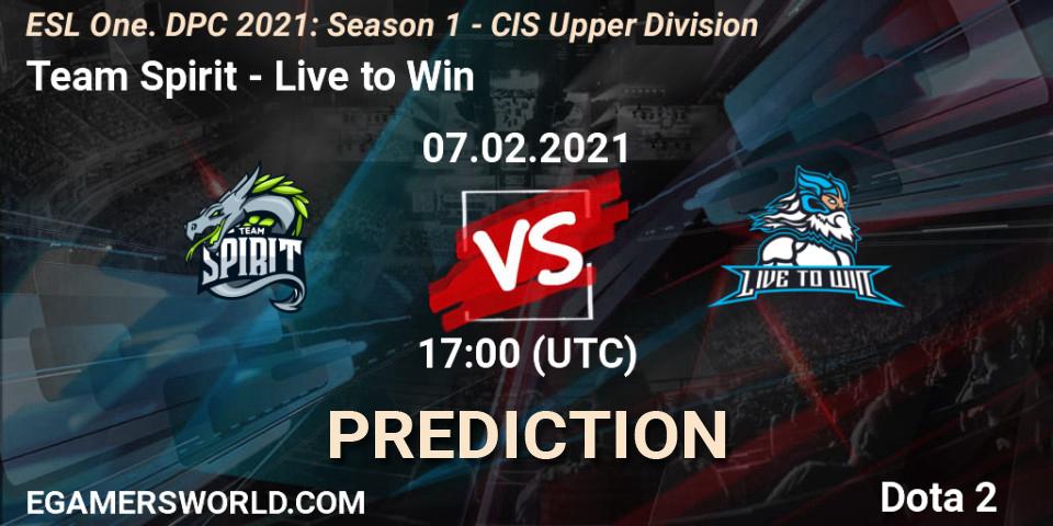 Team Spirit - Live to Win: ennuste. 07.02.2021 at 16:56, Dota 2, ESL One. DPC 2021: Season 1 - CIS Upper Division