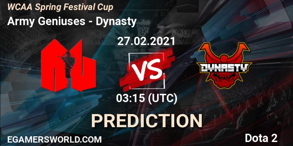 Army Geniuses - Dynasty: ennuste. 27.02.2021 at 03:17, Dota 2, WCAA Spring Festival Cup