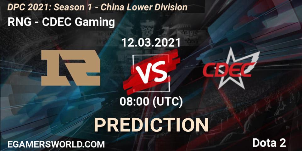 RNG - CDEC Gaming: ennuste. 12.03.2021 at 08:01, Dota 2, DPC 2021: Season 1 - China Lower Division