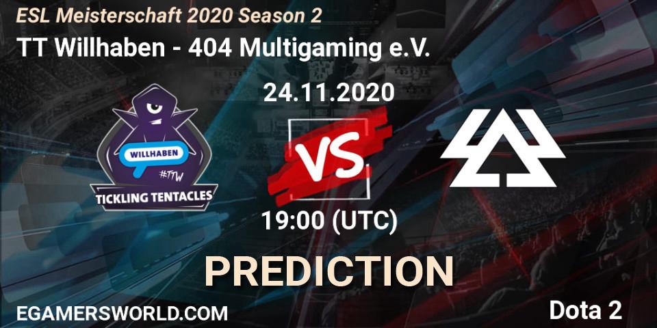 TT Willhaben - 404 Multigaming e.V.: ennuste. 24.11.2020 at 19:30, Dota 2, ESL Meisterschaft 2020 Season 2