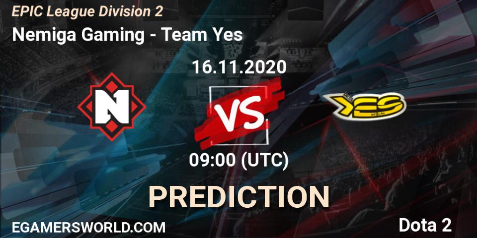 Nemiga Gaming - Team Yes: ennuste. 16.11.20, Dota 2, EPIC League Division 2