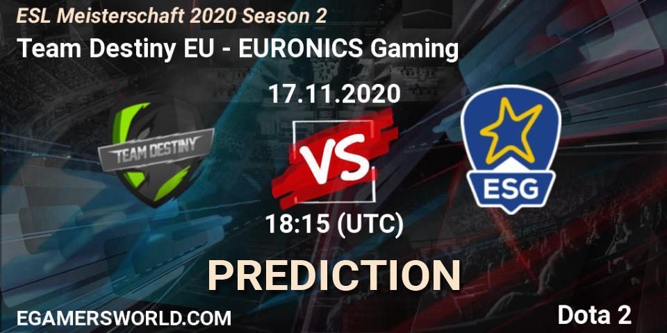 Team Destiny EU - EURONICS Gaming: ennuste. 17.11.2020 at 20:21, Dota 2, ESL Meisterschaft 2020 Season 2